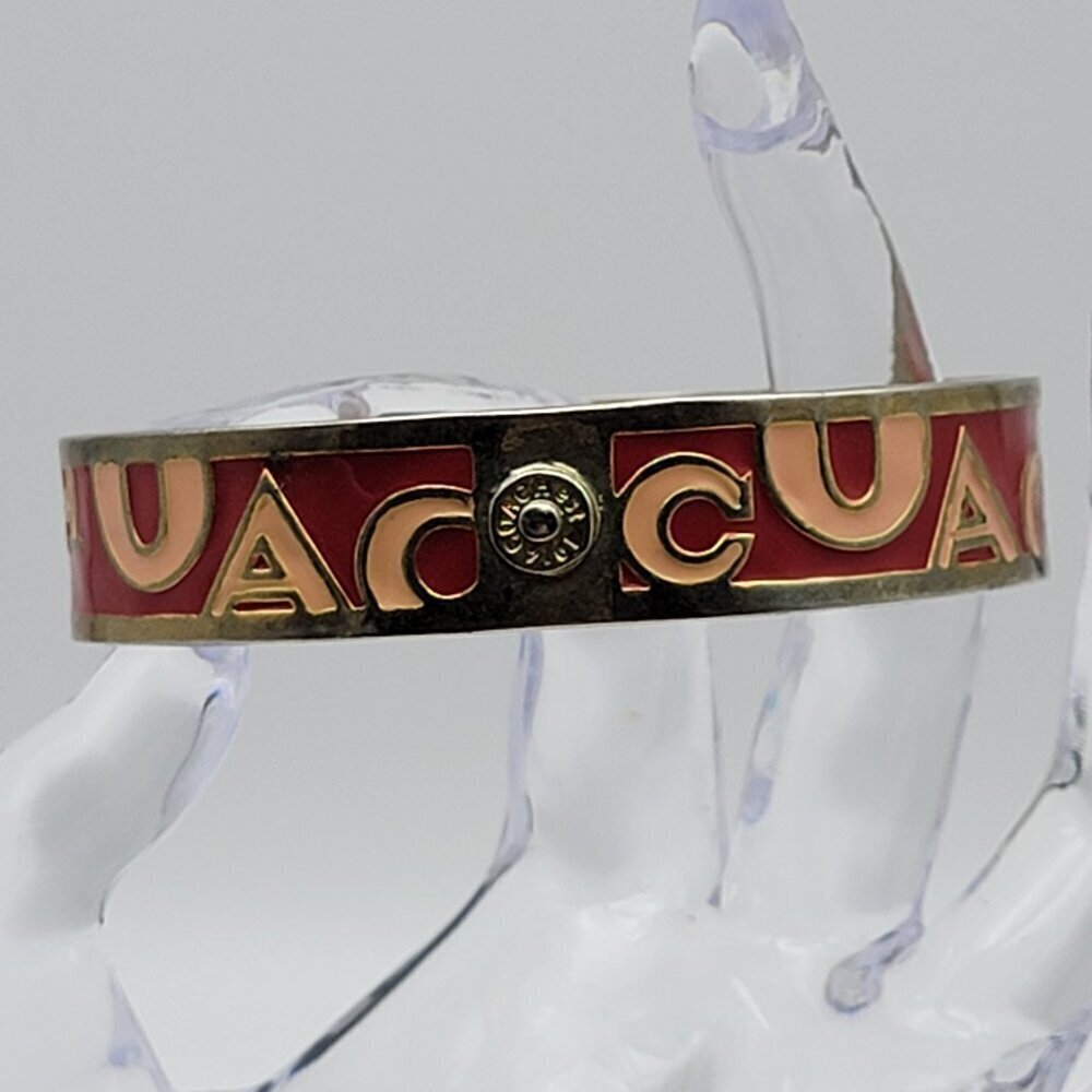 Coach Est. 1941 Logo Enamel Bangle Bracelet Red & Pink Enamel Gold Tone 8 inch